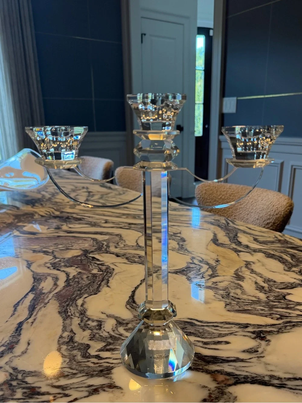 Riccio Clear Crystal Triple-Arm Candelabra Pair